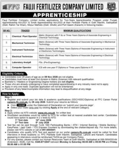 Fauji Fertilizer apprenticeship 2026