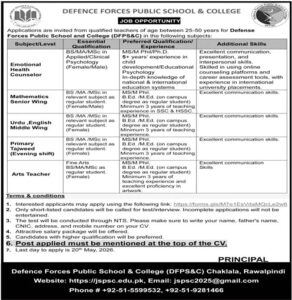 Defence Forces Public School jobs 2026