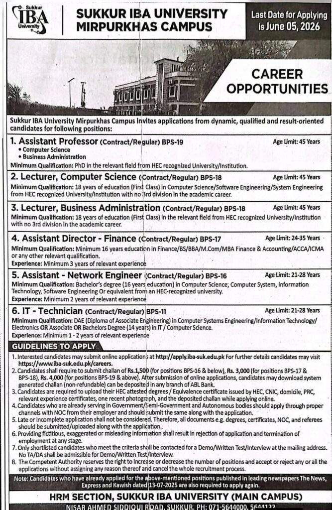 Sukkur IBA University jobs 2026