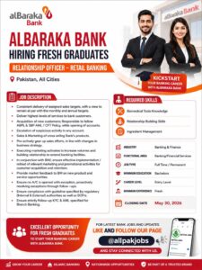 AlBaraka Bank jobs 2026 Relationship Officer fresh graduates Pakistan