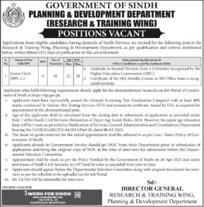 Junior Clerk Jobs in Sindh Planning Development Department 2026