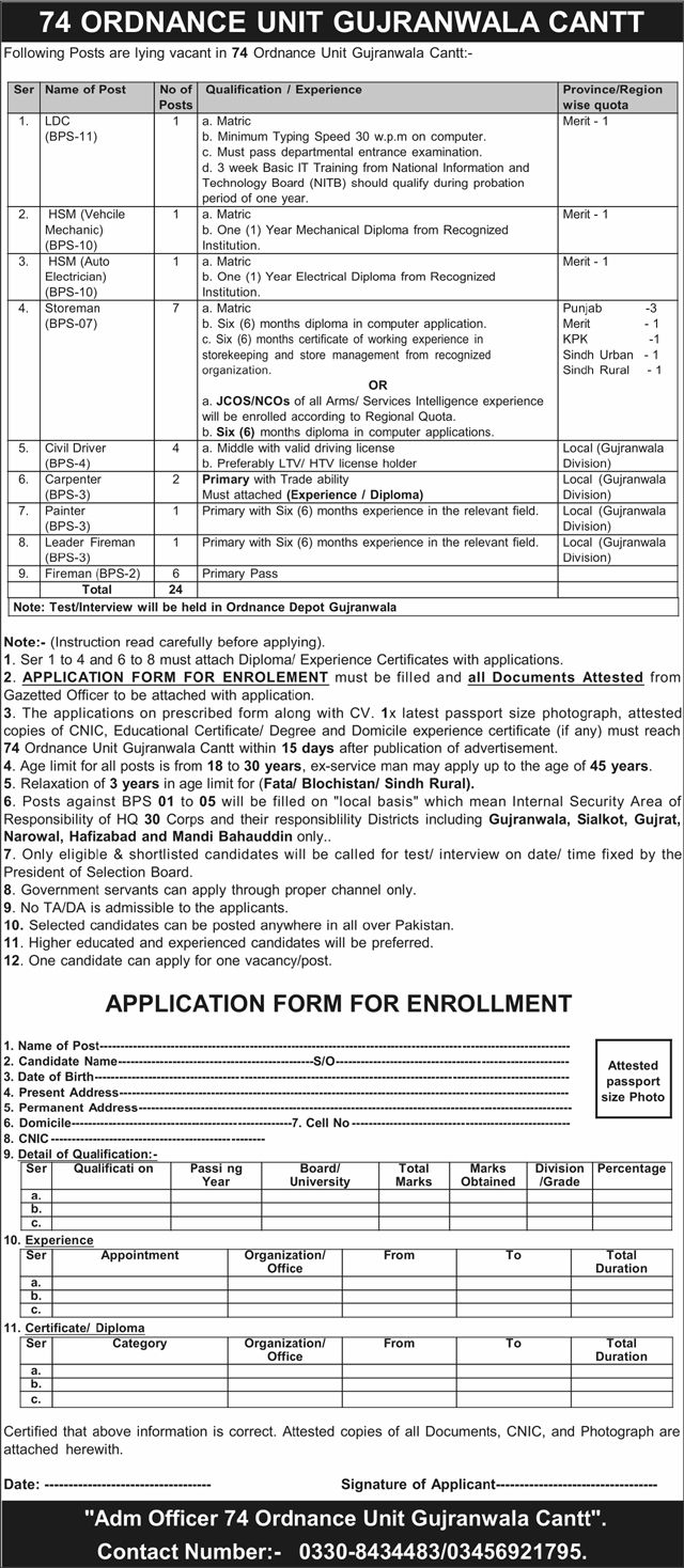Pak Army Jobs at Gujranwala Cantt 2026