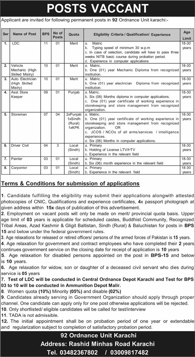 Pak Army Jobs in Karachi 2026